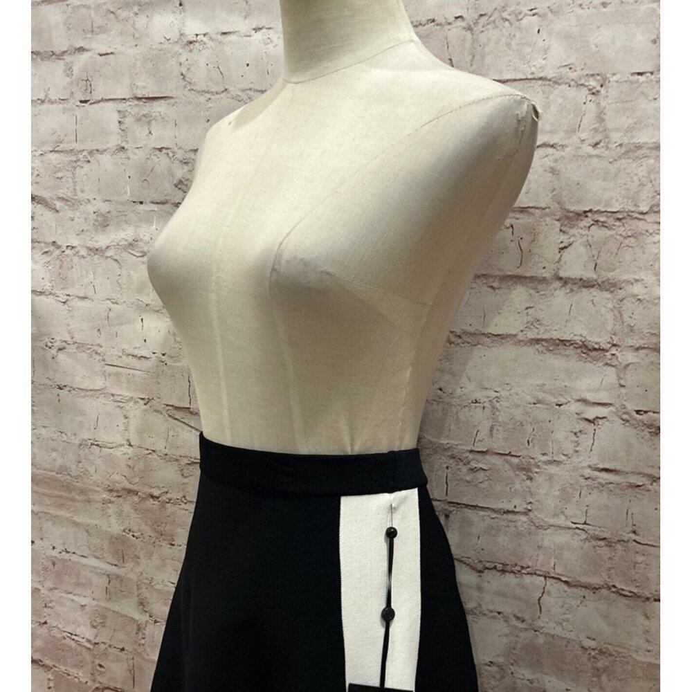 DKNY Womens Colorblocked A-line Skirt Black Knit White Side Stripe Size L NEW - Picture 4 of 4